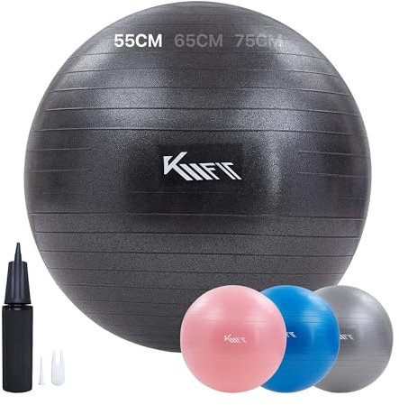 KM-Fit Gymnastikball 55cm | Trainingsball mit Luft-Pumpe | Sitzball Büro Anti-Burst | Ball für Fitness, Yoga, Gymnastik, Core Training | Pezziball Yogaball BPA-Frei | Schwarz