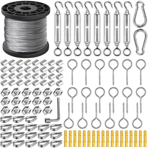 Xyxu Garden Wire for Climbing Plants, 60m 2mm PVC Coated Stainless Steel Heavy Duty Metal Cable Catenary Fence Wire Rope Trellis Kit with M5 Turnbuckles Wires Tensioner, Vine Eyes for Climbing Plants
