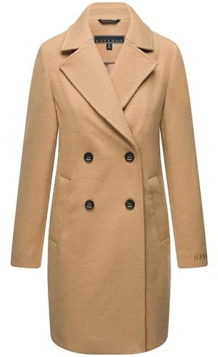 Navahoo Damen Mantel in Woll-Optik langer klassischer Trenchcoat Frostjuwel 14 Camel Gr. 3XL