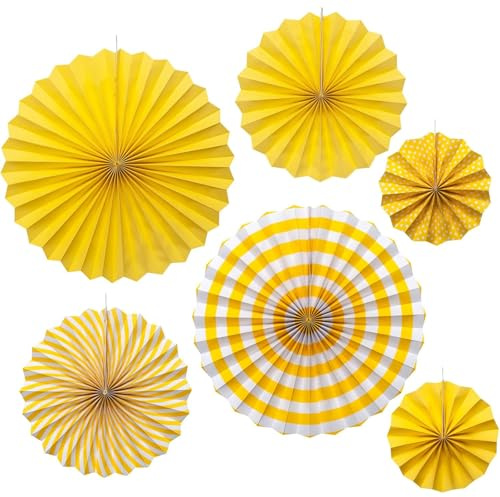 Ensemble De Décoration D'Éventail En Papier, Ventilateur De Plafond À Pompons, Décoration De Vacances Mexicaine, Adapté Aux Fêtes, Mariages, Noël, Thanksgiving, Halloween (Jaune)
