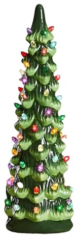 Retro Hand-Painted Tabletop Christmas Trees with Timer,Table Top Christmass Tree with Lights, Ceramic Christmas Trees That Light Up, Perfect for Tabletop Home Ornament (tree + 30CM colored lights)