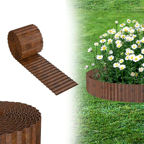 UISEBRT Cortenstål gräskant, galvaniserad rabattgräns av metall, lätt att montera, 15 cm mycket flexibla gräsmattkanter, rotspärr, blomrabatt eller som klippkantlängd justerbar (10 m, corten)