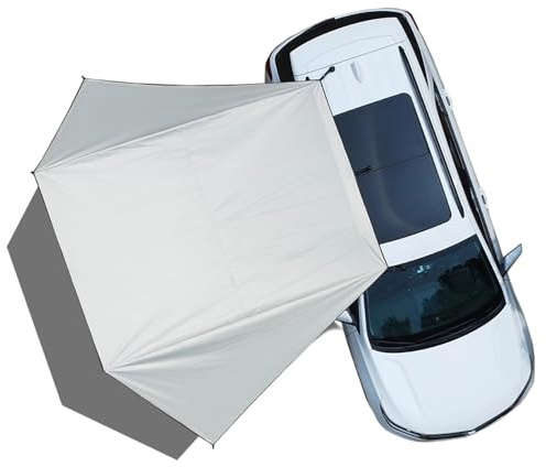 Car Side Awning Tent for BMW X1 2010-2025 SUV 5-Seater, Oxford Fabric Camping Vehicle Side Sun Shelter Portable Tailgate Shelter,Off White-2m Iron Rod Set