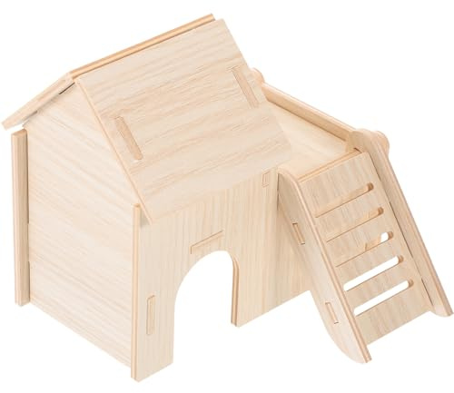 PRETYZOOM Casa de Madera Natural para Hámsteres y Roedores Pequeños, Escondite Doble Piso Seguro y Resistente, Suministro para Mascotas Adecuado para Juegos y Refugio Diario