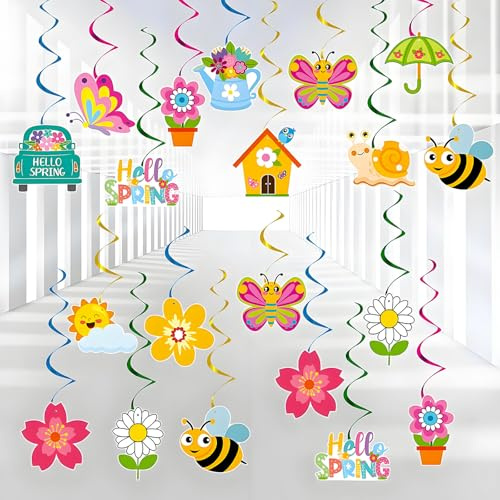 34 Pezzi Decorazioni Farfalle Api Girasoli da Appendere per la Primavera Stelle filanti e Pendenti a Spirale Farfalla Colorate Appese per Bambini Compleanno Per la Estate Pasqua Matrimoni Feste