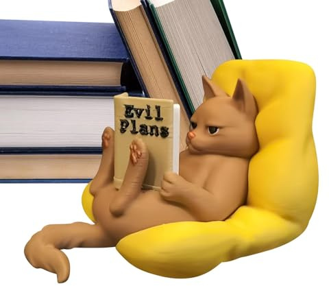 Figura de gato leyendo – Mini decoración de escritorio, figuras de alféizar de gato para lecturas | Para interiores, estantería de escritorio, alféizar de ventana, de TV, mesita de