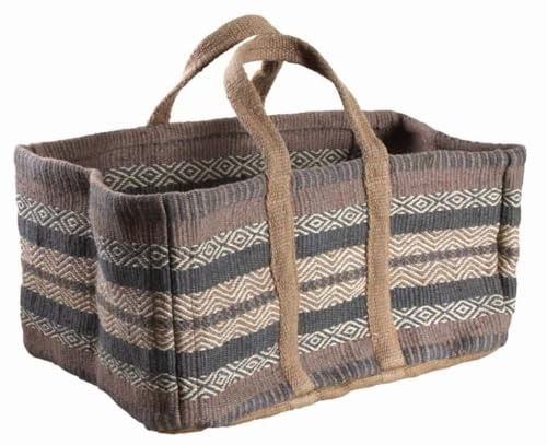 AUBRY GASPARD - Sac à Bûches en Toile de Jute Épaisse Pampa - Beige et Gris - Motifs Teintés - Longueur 60 cm, Largeur 40 cm, Hauteur 30 cm - 2 Anses pour Transport Facilité - Entretien Facile