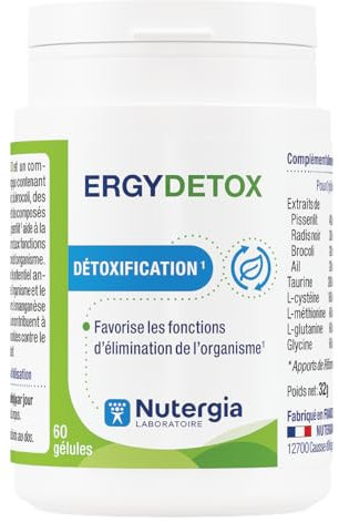 Nutergia – Détoxification – Elimination rénale & favoriser les fonctions d’élimination hépatique et biliaire – Complément alimentaire – 60 Gélules – Fabrication Française