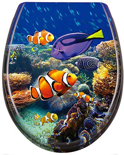 Aufun Toilettendeckel Absenkautomatik WC Sitz Klobrille mit Softclose Toilettensitz aus Hartplastik Klodeckel aus Duroplast Universal Größe, 25 Bilder zur Auswahl - Unterwasserfische
