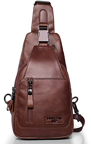 SDNAZ Herren Echtleder Brusttasche Schultertasche Reisetasche Umhängetasche Freizeittasche Crossbody Bag DE897 Braun V1