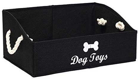 Geyecete-Grande Cajas de Almacenamiento de Juguetes para Perros,Tela Cajas organizadoras trapezoidales Plegable con Mango de Cuerda de algodón,para Juguetes y Accesorios para Perro-Negro