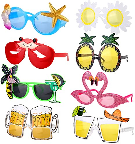 Vegena partyglasögon, 8 stycken roliga glasögon Hawaii tropiska solglasögon Luau partyglasögon roliga solglasögon kostym party solglasögon för strandtema dekoration, festtillbehör, fotorekvisita