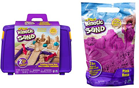 Kinetic Sand Sandspiel Koffer mit 907 Indoor-Sandspaß & Beutel Pink, 907 g - magischer Sand aus Schweden für Indoor-Sandspiel, ab 3 Jahren
