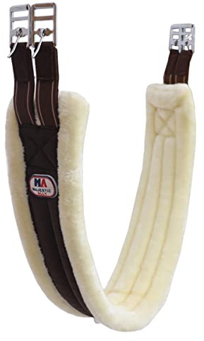 Majestic Ally Mink Fleece Padded Girth with Heavy Duty Elastics & Stainless Steal Hardware Brown -42,44,46,48 and 50 (44 Inch, Brown)