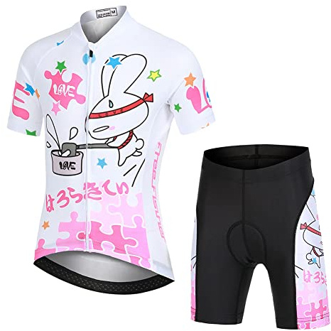 Amur Leopard Ensemble Maillot de Cyclisme Enfant Garçon Fille & Cuissard Shorts avec Coussin Respirant Jersey de Cycliste à Motif Dessin Animé, Rose, XXL/12-13 Ans