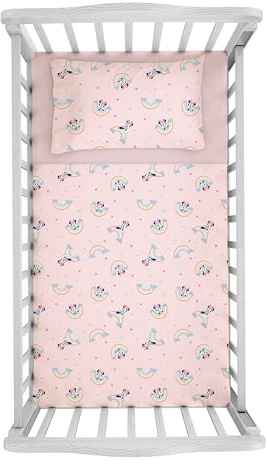 Minnie Mouse, Set Lenzuola Culla, 100% Cotone, Completo Letto Baby, Disney Topolina, Lenzuolo da Sopra, Lenzuolo con Angolo, Federa, Rosa