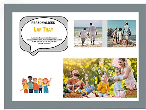 PREMZO Lap Tray Customize Personalized Wooden Soft Padded Bean Bag Cushioned Photos Paintings Great Gift Any Occasion Laptop Breakfast Food Dinner (Grey)