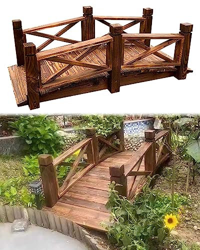 Gartenbrücke Gartenbrücken Teichbrücke im Freien, Kleine Holzbrücke für Den Gartenhofbach, 140cm Fußgängerbrücke mit Schienen, Dekorative Kleine Brücken zum Begehen