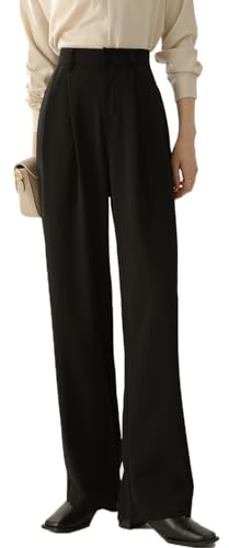 DayaEmmoTQ Pantalon droit pour femme - Costume slim taille haute drapé tempérament pantalon décontracté à jambes larges modèles printemps et automne, Noir , L