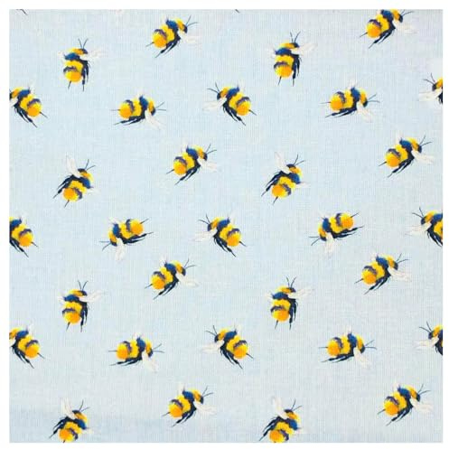 TRIXES 1 M 100% Bomullstyg – Blå Humla Design | Perfekt för klädsömnad, lapptäcken, broderi och andra hobbyprojekt – 1 m lång × 1,4 m bred – viktigt material för pyssel