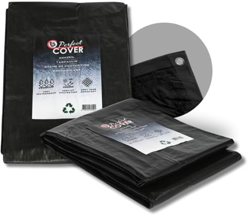 Perfect Cover's Abdeckplane | Gewebeplane | Bodenplane | Gartenplane Zeltunterlage für Camping & Outdoor Garten wasserdichte Plane mit Ösen Viele Größen & Farben 3x4m 12m² 80 g/m², Schwarz