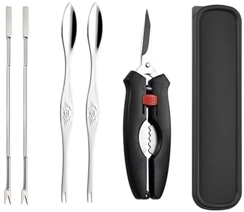 JYTDBCS 5 Pieces Stainless Seafood Tool Sets with Storage Box, Crab Crab Fork, Crab Spoon, Crab, Scissors, Seafood Crack(Crab Scissors + Fork + Spoon with Storage Case)