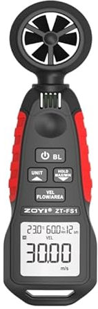 Digital Anemometer Handheld Wind Speed Meter, Measures Wind Velocity, Temperature, CFM, MAX/MIN/AVG, Backlit LCD – ZOYI ZT-FS1 for HVAC, Sailing, Drones, Golf, Hiking