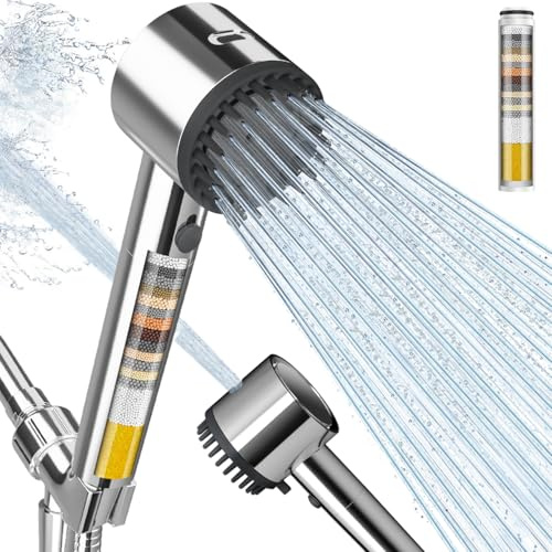 Cobbe Ion Drops Filtered Shower Head with Handheld, 5 Spray Mode Showerhead with Filters, Built-in Power Wash for Hard Water - Remove Chlorine - Reduces Dry Itchy Skin, Chrome