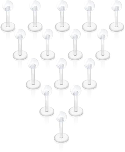 Gojewen 15pcs chiare barre del labbro borchie flessibili del labbro 6mm plastica acrilica piana indietro elica Trgaus Bar mantenitori Piercing gioielli