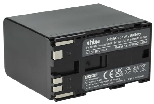 vhbw batteria sostituisce Canon BP-975, BP-955 per videocamera camcorder (6600mAh, 7,4V, Li-Ion)
