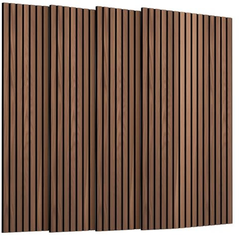 SVILINEK Lot de 4 panneaux insonorisants 3D autocollants à placage en bois pour absorption du bruit, 120 x 60 cm, NRC 0,75 pour absorption du bruit, effet noyer, 120 x 60 cm