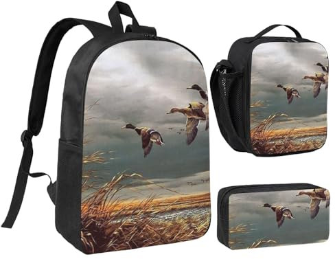 GSGCSBYMLG Jagd fliegende Wildenten bedruckte 43,2 cm Schultasche Stifttasche Lunchtasche Set