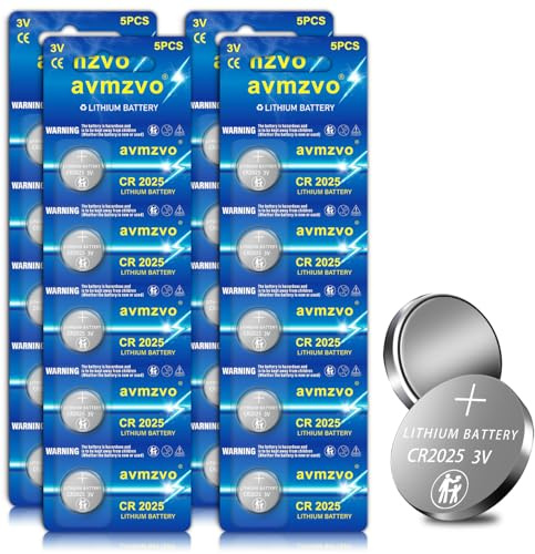 avmzvo CR2025 Batteria a bottone al litio, 20 pezzi, 3 V, prestazione a lunga durata, per chiavette auto, bilance, piccoli dispositivi elettronici【5 anni di garanzia di magazzino】