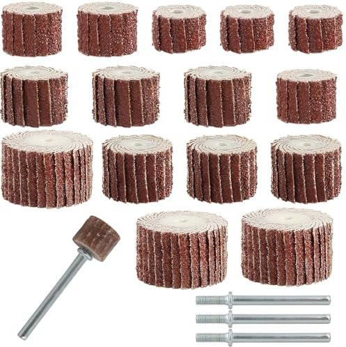 15 Pièces Roue À Lamelles,Grain 80, Lamelleuse, Brosse Visseuse, Abrasif Roue Avec 5 Tailles Différentes Pour Outils Rotatifs Roue De Polissage Avec Tige, Connecteur Spécial Pour 3 Têtes De Broyage