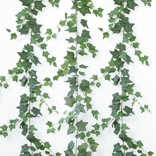 Mizii 3 Strands Artificial Vines Ivy Garland 74 Fake Vine with Silk Green Leaves Faux Hanging Plants Greenery Decoration for Outdoors Wedding Party Indoor Bedroom Home Wall Room Decor (Green)