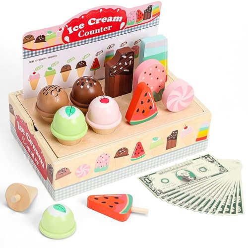 Magasin de glace en bois pour enfants à partir de 3, 4, 5, 6, 7 ans, filles et garçons, jouets glacés, jeu de rôle pour tout-petits, stand à glace pour enfants