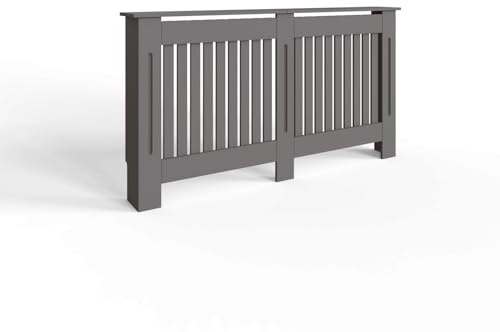 FWStyle Grey Vertical Slat Large Radiator Cover Shelf Cabinet | 82.3 x 152 x 19cm