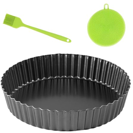 OHiZVZV Quiche Pan 24cm / 9.5inch, 3cm Deep Quiche Tin with Removable Loose Base, Non-Stick Pie Dish, Deep Pie Dish, Tart Tin for Baking Quiches Tarts Pies