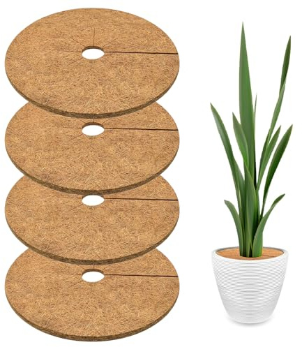 GUOYOU 4 stycken rund mjuk kokosmatta 25 cm, ventilerande frostskyddsmatta, nötningsbeständig köldskydd, växtskyddsmatta, perfekt för utomhus krukväxter vinterövervintring (brun)