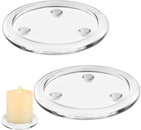 2 PCS Round Candle Plate Candlestick Holders, Candle Plates and Trays, Candle Dish, Glass Candle Holders for Pillar Candles, for Weddings, Parties, Home Decor, Table Centrepieces