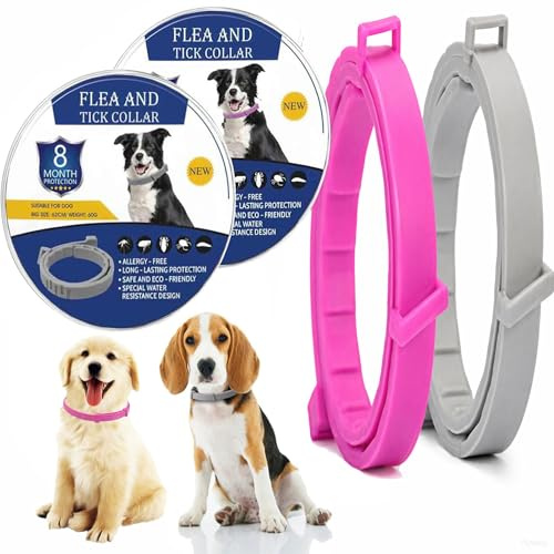 Natürliches Floh-Zeckenhalsband für Hunde. 100% natürliche Inhaltsstoffe. Effektiver Schutz für Katzen. Flohschutz für Hunde, Zeckenschutz für Katzen. (2 Set) Rosa+Grau