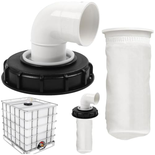 Seutmrou Filtro IBC de 90°, filtro IBC, cabezal recto de 165 mm con tapa, filtro de agua de lluvia de nailon lavable, filtro de agua de lluvia para depósito de agua de lluvia barril