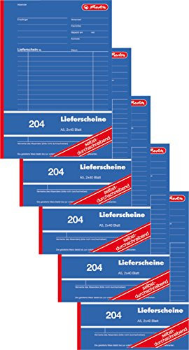 Herlitz 1932839 Lieferschein-Buch A5 204 2x40 Blatt, selbstdurchschreibend (5 Stück)