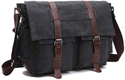 Laptop Messenger Bag, 15.6 inch Canvas Laptop Bag Shoulder Bag Briefcase Cross Body Bag Work School for Men Women Black
