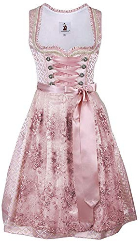 TrendiMax Traditionella dräkter för kvinnor, Dirndl-midi, dirndlklänning, taktklänning för Oktoberfest med spetsförkläde 34–48, ROSA, 36