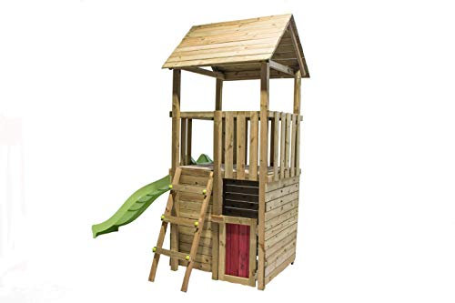 MASGAMES - Tibidabo - Box per bambini con casetta in legno (Duplex) e scivolo