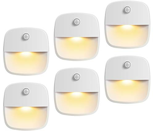AMIR Motion Sensor Light Indoor, Upgraded Battery-Powered LED Night Light with PIR Technology for Bathroom, Kitchen, Stairs, Under Cabinet, Closet, Stick on Anywhere Hallway Lamp (Warm White, 6-Pack)