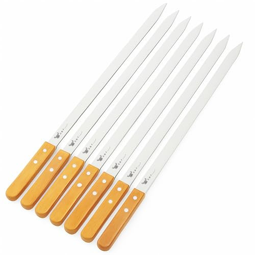 G & F Products BBQ Skewers, 23 x 5/8 Stainless Steel Flat Metal Skewers with Wooden Handles, Heavy-Duty 8-Piece Set with Camouflage Carry Bag for Grilling Meat, Vegetables, and Outdoor Cooking