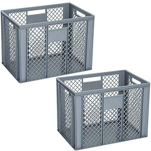 Lot de 2 caisses de boulangers avec fond fermé - Dimensions : 600 x 400 x 420 mm - 83 l - Gris