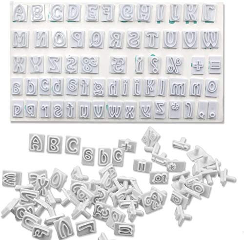 Alphabet & Numbers Fondant Cake Mold, Xfaiz 64PCS Letter Cookie Stamp Impress Embosser Cutter Upper Case Numbers Shape DIY Cookie Biscuit for DIY Cake Pastry Baking